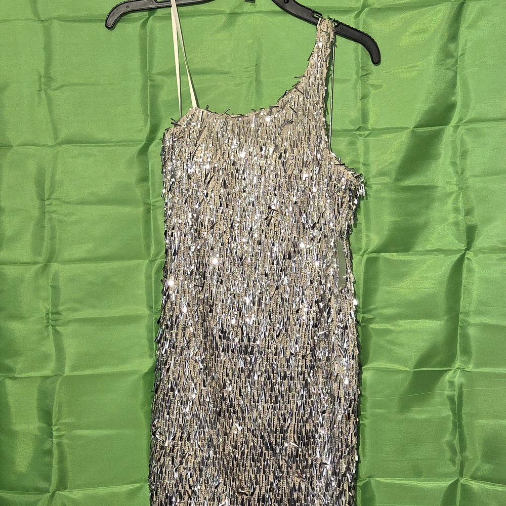 Darling One Shoulder Silver Sequin Dress